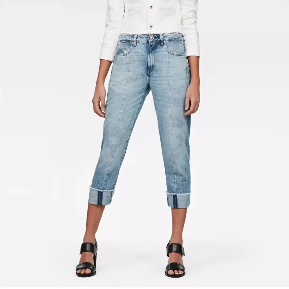 G-Star LANC 3D HIGH STRAIGHT Raw Hem Light Aged Restored 86 Crop Jeans W29 L28